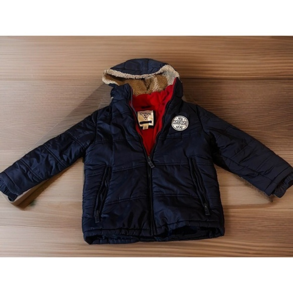 OshKosh Bgosh Red White & Blue Sherpa Kids Coat With Lined Hood Size L/7‎